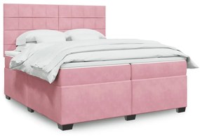 vidaXL Κρεβάτι Boxspring με Στρώμα Ροζ 200x200 εκ. Βελούδινο