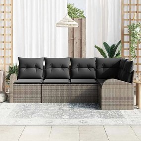 vidaXL Σετ Καναπέ Κήπου με μαξιλάρι 5 pcs Γκρι Πολυ ράταν
