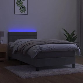 vidaXL Κρεβάτι Boxspring με Στρώμα &amp; LED Αν.Γκρι 90x200 εκ. Βελούδινο