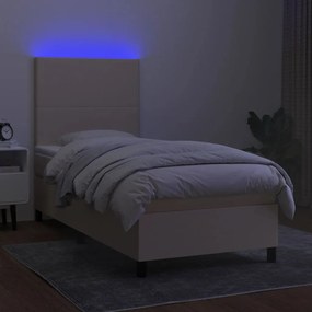 Κρεβάτι Boxspring με Στρώμα &amp; LED Κρεμ 90x190 εκ. Υφασμάτινο - Κρεμ