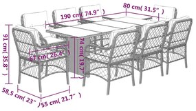 Σετ Τραπεζαρίας Κήπου 9 τεμ. Καφέ Συνθετικό Ρατάν με Μαξιλάρια - Καφέ