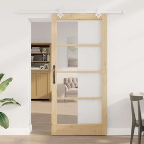 vidaXL Συρόμενη Πόρτα με Σετ Υλικών 93x202 εκ Μασίφ Ξύλο Πεύκου