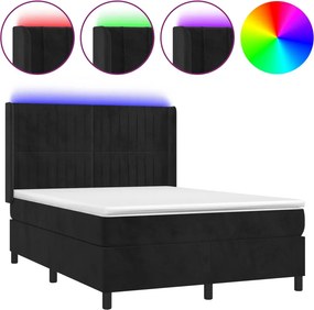vidaXL Κρεβάτι Boxspring με Στρώμα &amp; LED Μαύρο 140x200 εκ. Βελούδινο