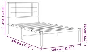 Πλαίσιο Κρεβατιού με Κεφαλάρι Λευκό 100x190 εκ. Μεταλλικό - Λευκό