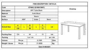 ART Τραπέζι Τραπεζαρίας Κουζίνας - Μαύρο MDF