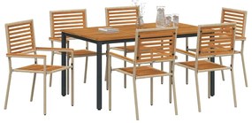 vidaXL Σέτ φαγητού για κήπο 7 pcs Μπεζ, Καφέ 150 x 90 x 75 cm
