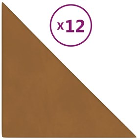 vidaXL Πάνελ Τοίχου 12 τεμ. Καφέ 30 x 30 εκ. 0,54 μ² Βελούδινα