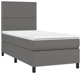 vidaXL Κρεβάτι Boxspring με Στρώμα &amp; LED Γκρι 90x200 εκ. Συνθ. Δέρμα