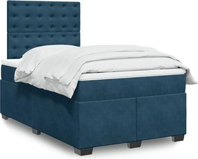 vidaXL Κρεβάτι Boxspring με Στρώμα Μπλε 120x190 εκ. Βελούδινο