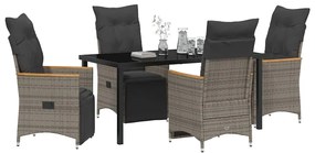 vidaXL Σέτ φαγητού για κήπο με μαξιλάρι 5 pcs Γκρι Πολυ ράταν