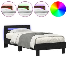 vidaXL Κρεβάτι με LED Φώτα Μαύρη Δρυς 90x200 cm Κατασκευασμένο Ξύλο