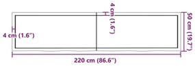 Ράφι Τοίχου Σκούρο Καφέ 220x50x(2-4) εκ. Επεξ. Μασίφ Ξύλο Δρυός - Καφέ