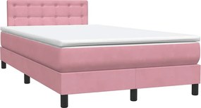 vidaXL Κρεβάτι Boxspring με Στρώμα &amp; LED ροζ 120x220 cm Βελούδινο