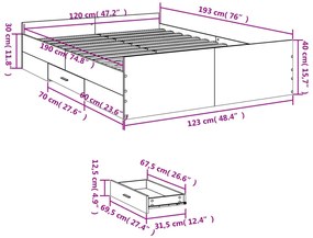 Πλαίσιο Κρεβατιού με Συρτάρια Μαύρο 120x190 εκ Επεξεργ. Ξύλο - Μαύρο