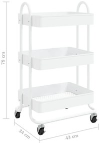 vidaXL Τροχήλατη Βάση 3 Επιπέδων Λευκή 43 x 34 x 79 εκ. από Ατσάλι