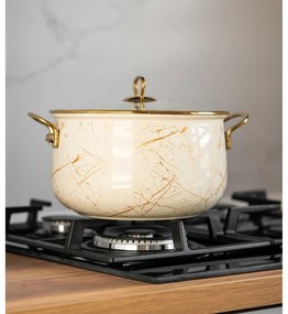 Κατσαρόλα Goldmann GM 8017-26B, 8.5L, 26x16cm, Εμαγιέ, Αντικολλητική επίστρωση, Επαγωγή, Χρυσό/Μάρμαρο