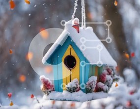Intra Συλλεκτικό Ξύλινο Παζλ Plywood  4mm - Πολύχρωμο Birdhouse στο χιόνι Σε Ξύλινο Κουτί - Διαστάσεις: 10x10 cm – 25 κομμάτια
