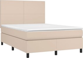 vidaXL Κρεβάτι Boxspring Στρώμα&amp;LED Καπουτσίνο 140x200 εκ. Συνθ. Δέρμα