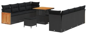 vidaXL 11 Τεμαχιών Σετ Καναπέ Κήπου με Μαξιλάρια Μαύρο Πολυ Ρατάν Ακακία