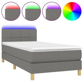 vidaXL Κρεβάτι Boxspring με Στρώμα & LED Σκ.Γκρι 90x200 εκ. Υφασμάτινο