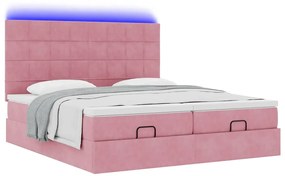 vidaXL Οθωμανικό κρεβάτι με στρώματα & LEDs Ροζ 200x200cm Velvet
