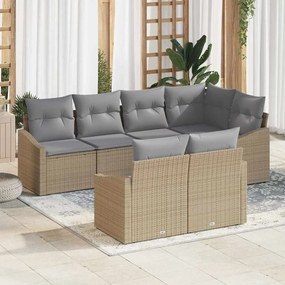 vidaXL Σετ Κήπου 7 Τεμαχίων με Μαξιλάρια Ανοιχτό Γκρι Πολυ Ράτταν