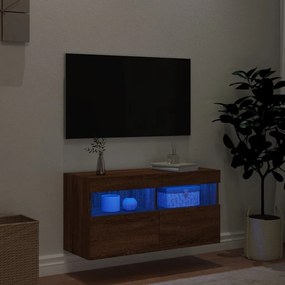 Έπιπλο Τοίχου Τηλεόρασης με LED Καφέ Δρυς 80x30x40 εκ. - Καφέ