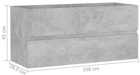 vidaXL Ντουλάπι Νιπτήρα Γκρι Σκυροδέματος 100x38,5x45 εκ. Επεξ. Ξύλο