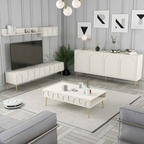 Stewehome Σαλόνι 3 τεμαχίων Κρέμα / Χρυσό 105x60x33.6 cm