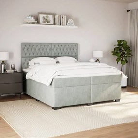 vidaXL Κρεβάτι Boxspring με Στρώμα Ανοιχτό Γκρι 200x200 εκ. Βελούδινο