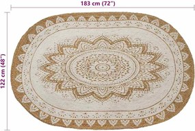 vidaXL Χαλιά χώρου Floral Φυσικό με Λευκή Εκτύπωση 122 x 183 cm Γιούτα
