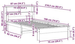 Κρεβάτι Βιβλιοθήκη Χωρίς Στρώμα 75x190 εκ Μασίφ Ξύλο Πεύκο - Καφέ