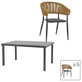 Dining table Raven-Kliton B set of 7 aluminum in anthracite shade 150x80x74cm 150x80x74 εκ.