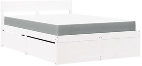 vidaXL Κρεβάτι με Συρτάρια+Στρώμα Λευκό 120x200 εκ. Μασίφ Ξύλο Πεύκου