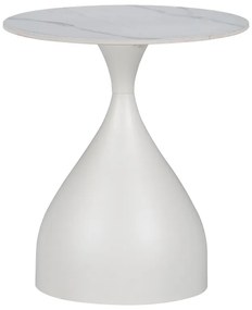 Intrahome Βοηθητικό τραπέζι Kirkene intrahome sintered stone σε απόχρωση λευκό μαρμάρου με λευκό μέταλλο Φ50x50εκ | SKU: INTRAPA-130111388