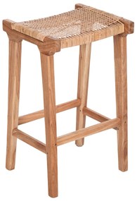 STOOL MEDIUM HEIGHT MINDI WOOD AND RATTAN SEAT 40X35X66Hcm.