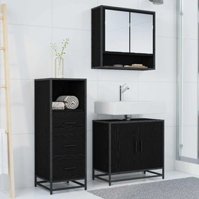 vidaXL Σετ Επίπλων Μπάνιου με ράφι 3 pcs Μαύρη Οξυά Επεξεργασμένο ξύλο