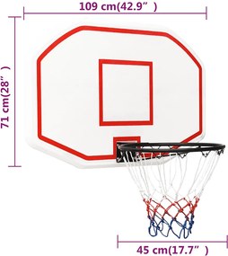 vidaXL Ταμπλό Μπασκέτας Λευκό 109 x 71 x 3 εκ. από Πολυαιθυλένιο