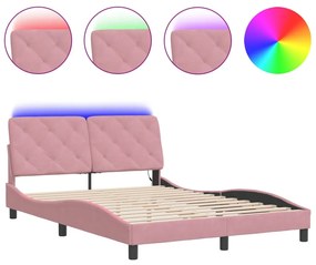 vidaXL Πλαίσιο Κρεβατιού με LED Ροζ 140x190 εκ. Βελούδινο