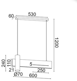 ΚΡΕΜΑΣΤΟ ΦΩΤΙΣΤΙΚΟ LED 1XGU10+ 12W LED 3000K 960LM ΑΠΟΧΡ.ΜΑΥΡΟΥ ΜΑΡΜΑΡΟΥ ΜΕΤ/ΚΟ 60Χ7ΧΗ120CM LINEA - 1.5W - 20W - DCR21LEDP60B