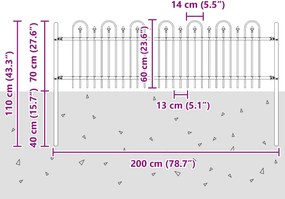 vidaXL Φράχτης Καμάρας με Άκρες DRONTEN 200 x 110 εκ Μαύρο