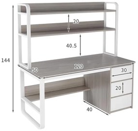 ΓΡΑΦΕΙΟ SOCO PAKOWORLD ΜΕ ΡΑΦΙΕΡΑ-MDF ΓΚΡΙ-ΛΕΥΚΟ 120X50X144ΕΚ