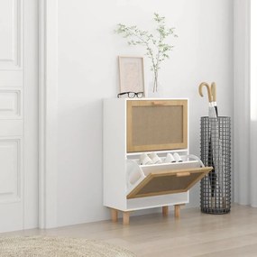 vidaXL Παπουτσοθήκη Λευκή 52x25x80 εκ Επεξεργασμένο Ξύλο&amp;Φυσικό Ρατάν