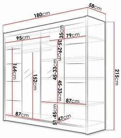 Ντουλάπα Atlanta 154, Άσπρο, Artisan βελανιδιά, 215x180x58cm, 147 kg, Πόρτες ντουλάπας: Ολίσθηση, Αριθμός ραφιών: 5, Αριθμός ραφιών: 5 | Epipla1.gr