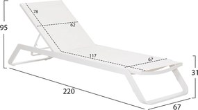 ΞΑΠΛΩΣΤΡΑ ΑΛΟΥΜΙΝΙΟΥ MARIMAR HM6562.02 ΣΚΕΛΕΤΟΣ & TEXTILENE ΛΕΥΚΟ 220x67.5x31.5Υεκ