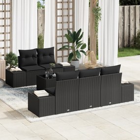vidaXL σετ καναπέ κήπου 6 τεμαχίων με μαξιλάρια Μαύρο Πολυ Ρατάν