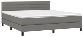 vidaXL Κρεβάτι Boxspring με Στρώμα &amp; LED Σκ.Γκρι 180x200 εκ Υφασμάτινο