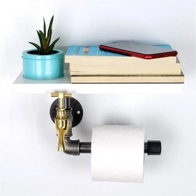 Χαρτοθήκη Μπάνιου Με Ράφι Boruraf236 268EVL137330x12x23 White Kalune Design Mdf,Μέταλλο