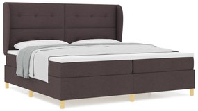 vidaXL κρεβάτι Box Spring με στρώμα  - Σκούρο Καφέ, 200x200 εκ., Ύφασμα