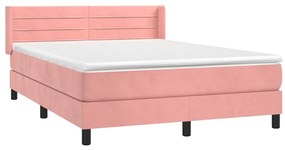 vidaXL Κρεβάτι Boxspring με Στρώμα Ροζ 140x190 εκ. Βελούδινο